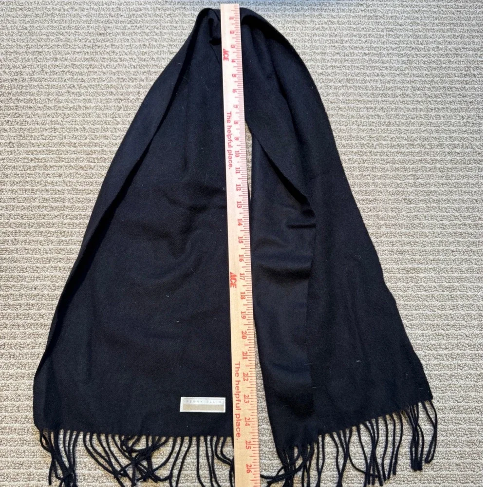 Perry Ellis Mens Black 100% Wool Scarf Fringed Made in Germany‎ Winter Classic